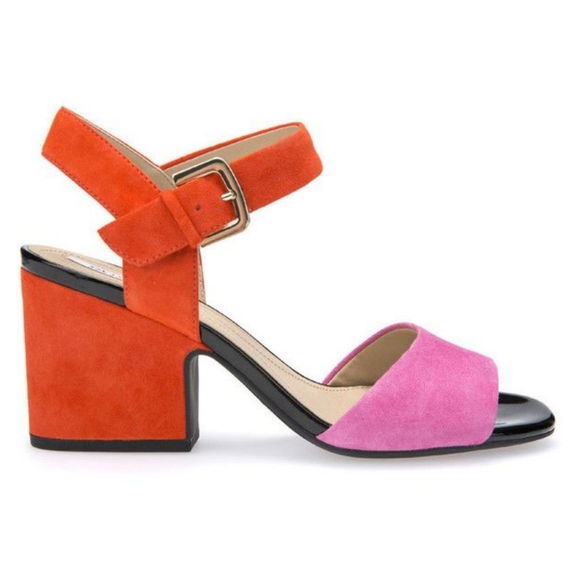 Geox Shoes - 🔖GEOX D Marilyse🌺Multicolor🌸Pink Orange Suede Ankle Block Chunky Heel